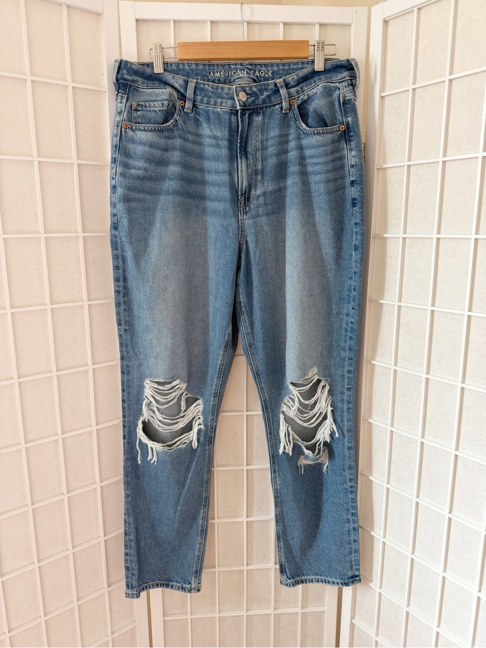 NWT American Eagle Distressed Denim Mom Jean Size 14